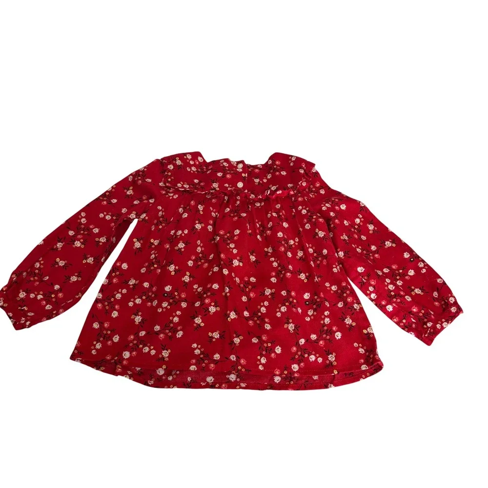 OshKosh Bgosh Girls 2T Red Floral Long Sleeve Ruffle Peasant Blouse Top